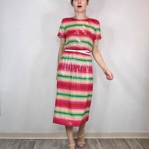 NWT J. CREW Watermelon Rainbow Sequin striped dress